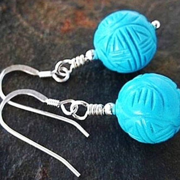 Blue Turquoise Earrings Sterling Silver - Picture 1 of 8